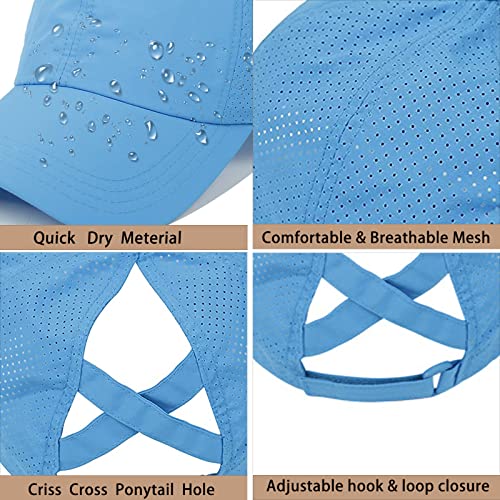 Womens Criss Cross Ponytail Baseball Cap,High Messy Bun Ponycap Quick Drying Mesh Outdoor Sports Hat with Ponytail Hole Adjustable Travel Summer Hat