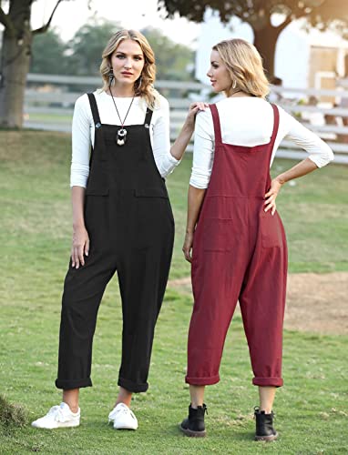 YESNO Women's Dungarees Loose Casual Plus Size Lightweight Sleeveless Overall Long Jumpsuit Playsuit Trousers Pants Dungarees