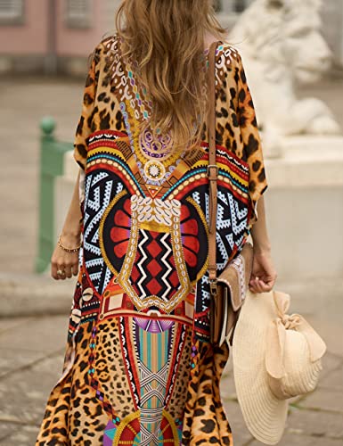 Bsubseach Green Snake Print Loose Kaftan Dress Plus Size Beach Cover Up Half Sleeve Caftan Maxi Dress for Women