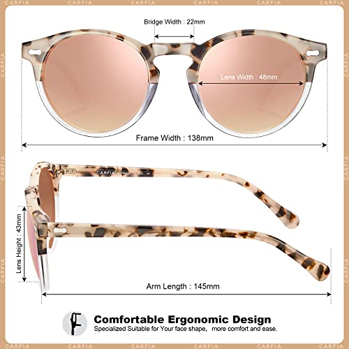 CARFIA Polarised Womens Sunglasses Vintage UV400 Protection Acetate Frame