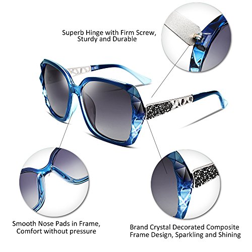 FEISEDY Oversized Polarised Square Sunglasses Sparkling Composite Large Frame Ladies Sunglasses Classic Womens Sunglasses