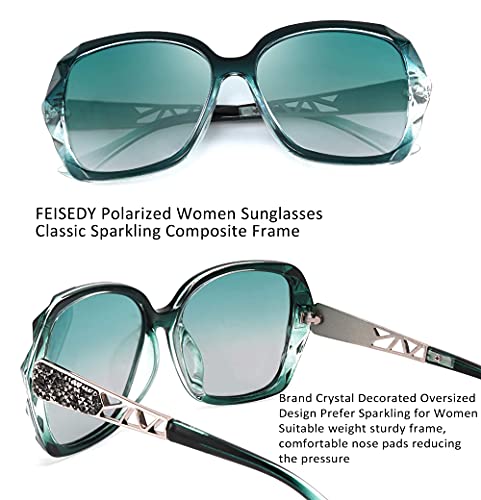 FEISEDY Oversized Polarised Square Sunglasses Sparkling Composite Large Frame Ladies Sunglasses Classic Womens Sunglasses