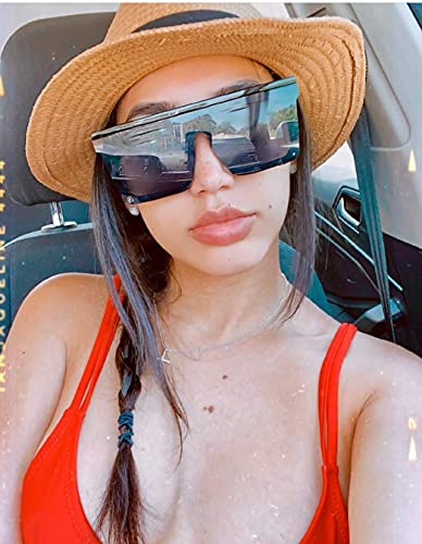 FEISEDY Oversized Flat Top Shield Sunglasses for Women Square Sunglasses Mens UV400 Protection Mirror Rimless Shades