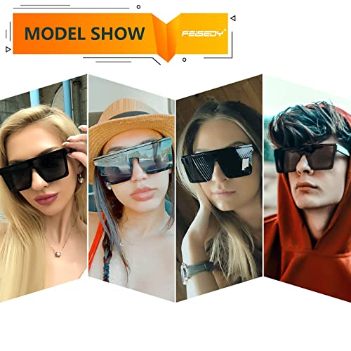 FEISEDY Oversized Flat Top Shield Sunglasses for Women Square Sunglasses Mens UV400 Protection Mirror Rimless Shades
