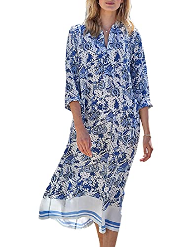 Bsubseach Chiffon Print Shirt Dress Beach Cover Up Loose Turn Down Collar Long Sleeve Bikini Kaftan Cover Ups for Swimwear Women