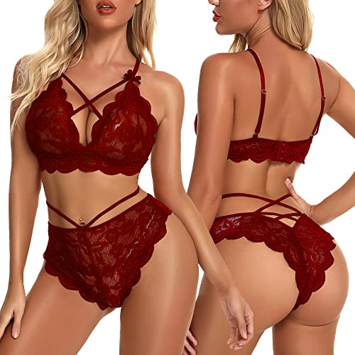 Namifin Women Lingerie Set Lace Bralette and Panty Set Strappy Lace Lingerie