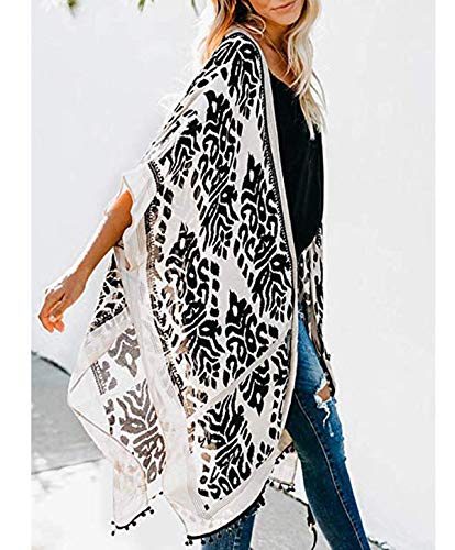 Women Beach Cover Up Kimono Cardigans Pom Pom, Boho Chiffon Sheer Lady Bikini Coverup, Swimsui Pompom Trim, Pool Cardigan Duster, Plus Size Beach Swim Wear, Bathting Suit Swimsuit Swimwear