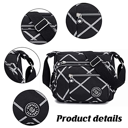 Womens Multi Pocket Casual Canvas Crossbody Bag Travel Purse Messenger Handbag for Shopping Hiking Daily Use