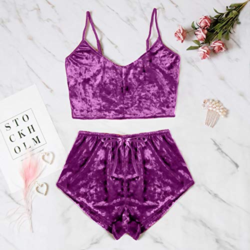 Sexy Lingerie for Women Naughty Erotic Outfits Women Velvet Deep V Camisole Bow Shorts Set Bra Underwear Slutty Underwears Nightwear Sets for Ladies