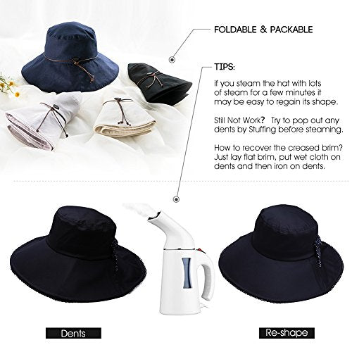 Comhats Ladies Sun Hat Foldable UPF 50 Wide Brim with Neck Protection Summer Spring UV Cotton Safari Gardening Walking Hat with Chin Strap Beige Small