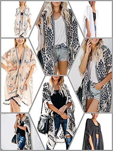Women Beach Cover Up Kimono Cardigans Pom Pom, Boho Chiffon Sheer Lady Bikini Coverup, Swimsui Pompom Trim, Pool Cardigan Duster, Plus Size Beach Swim Wear, Bathting Suit Swimsuit Swimwear
