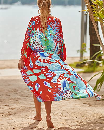 Women Swimsuit Cover Up Bathing Suit Kimono Long Beach Dress Floral Lace Bikini Swim Coverup Sun Protection Clothing