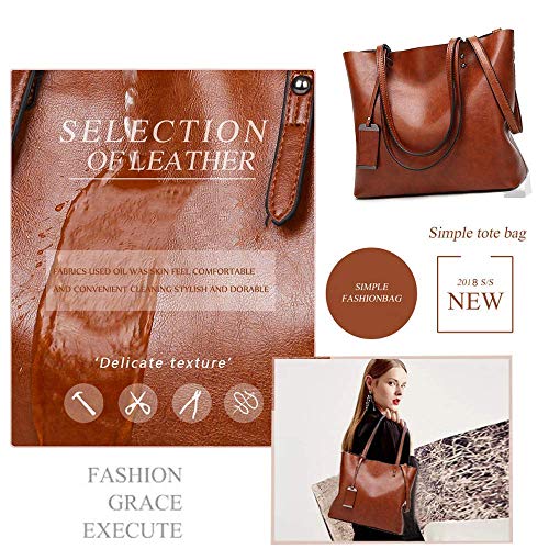 Aileese Womens Soft Leather Handbags Large Capacity Retro Vintage Top-Handle Casual Tote Shoulder Bags
