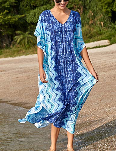 Bsubseach Green Snake Print Loose Kaftan Dress Plus Size Beach Cover Up Half Sleeve Caftan Maxi Dress for Women
