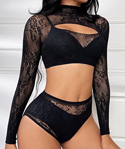 Buitifo Womens Lingerie Fishnet Babydoll Bodysuit Mini Dress Set One Size