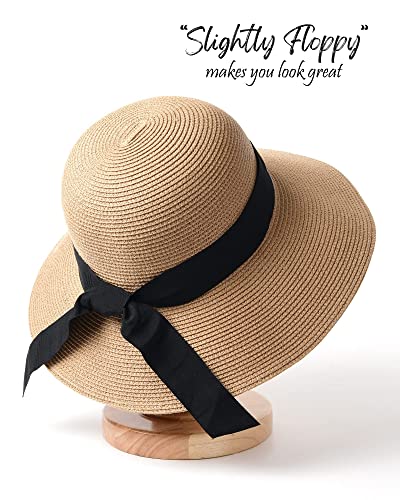 FURTALK Womens Beach Sun Straw Hat UV UPF50 Travel Foldable Brim Summer UV Hat