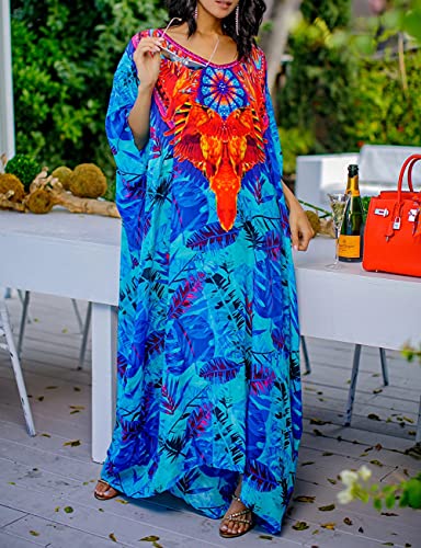 Bsubseach Green Snake Print Loose Kaftan Dress Plus Size Beach Cover Up Half Sleeve Caftan Maxi Dress for Women