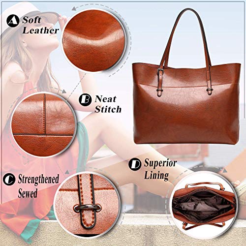 Aileese Womens Soft Leather Handbags Large Capacity Retro Vintage Top-Handle Casual Tote Shoulder Bags