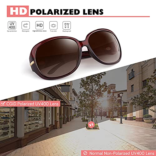 CGID Sunglasses Womens Ladies Polarised Retro Designer Sun Glasses Brown Big Frame Oversized Shades UV Protection Goggles