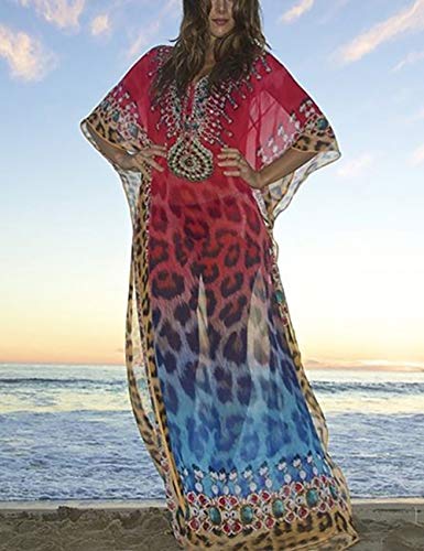 Bsubseach Chiffon Print Shirt Dress Beach Cover Up Loose Turn Down Collar Long Sleeve Bikini Kaftan Cover Ups for Swimwear Women