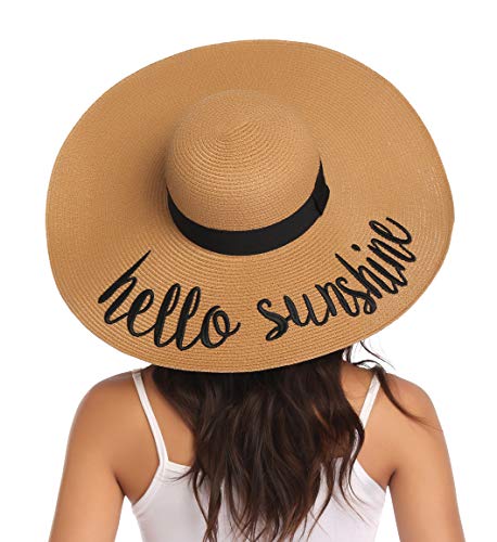 Lanzom Womens 5.5 Inches Wide Brim Straw Hat Floppy Foldable Roll up Cap Beach Sun Hat