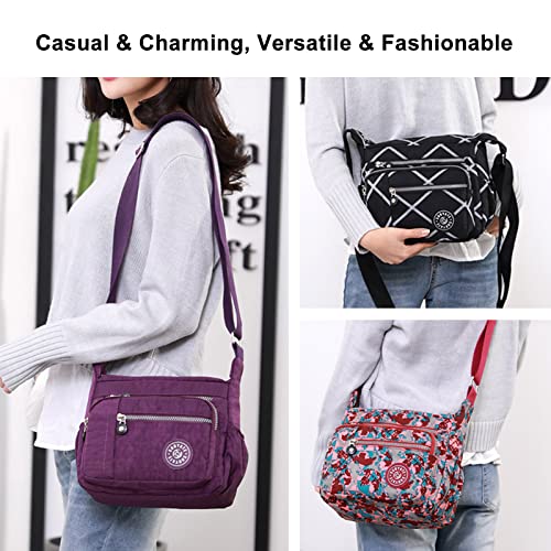 Womens Multi Pocket Casual Canvas Crossbody Bag Travel Purse Messenger Handbag for Shopping Hiking Daily Use