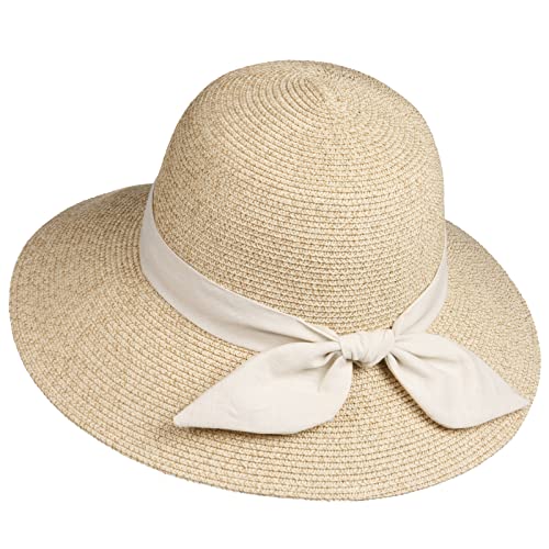 FURTALK Womens Beach Sun Straw Hat UV UPF50 Travel Foldable Brim Summer UV Hat