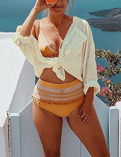 Bsubseach Long Sleeve Beach Shirt Blouses Women Turn Down Collar Bikini Bathing Suit Cover Ups Swimwear Apricot