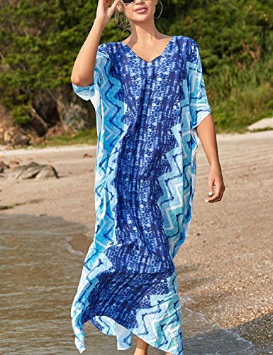 Bsubseach Green Snake Print Loose Kaftan Dress Plus Size Beach Cover Up Half Sleeve Caftan Maxi Dress for Women