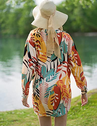 Bsubseach Long Sleeve Beach Shirt Blouses Women Turn Down Collar Bikini Bathing Suit Cover Ups Swimwear Apricot
