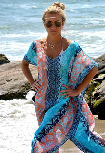 Bsubseach Chiffon Print Shirt Dress Beach Cover Up Loose Turn Down Collar Long Sleeve Bikini Kaftan Cover Ups for Swimwear Women