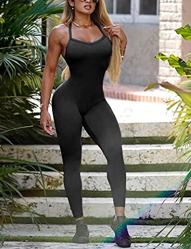 RIOJOY Backless Sports Bandage Romper Playsuit Yoga Jumpsuit for Women All in One Gym Wear