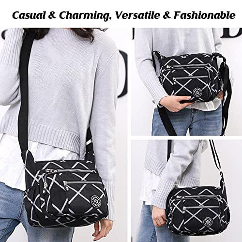 Womens Multi Pocket Casual Canvas Crossbody Bag Travel Purse Messenger Handbag for Shopping Hiking Daily Use