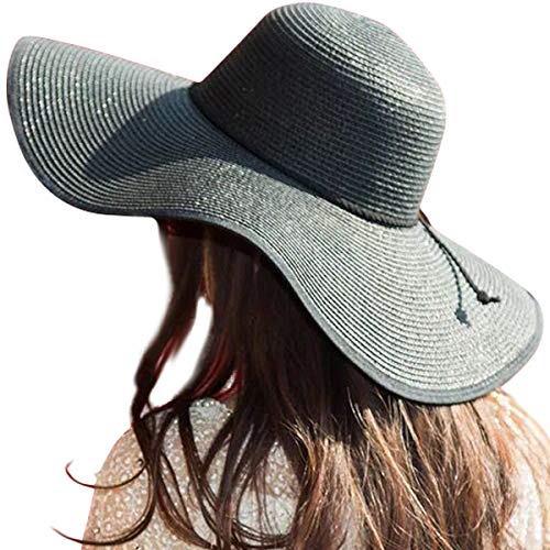 Lanzom Womens 5.5 Inches Wide Brim Straw Hat Floppy Foldable Roll up Cap Beach Sun Hat