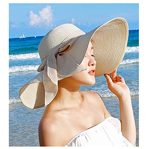 Lanzom Womens 5.5 Inches Wide Brim Straw Hat Floppy Foldable Roll up Cap Beach Sun Hat