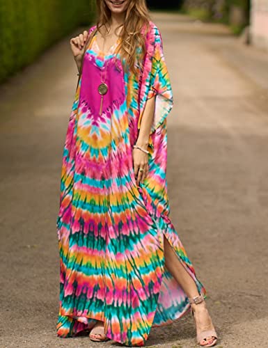 Bsubseach Green Snake Print Loose Kaftan Dress Plus Size Beach Cover Up Half Sleeve Caftan Maxi Dress for Women