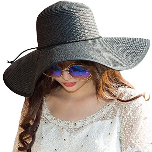 Lanzom Womens 5.5 Inches Wide Brim Straw Hat Floppy Foldable Roll up Cap Beach Sun Hat