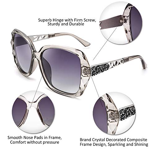 FEISEDY Oversized Polarised Square Sunglasses Sparkling Composite Large Frame Ladies Sunglasses Classic Womens Sunglasses