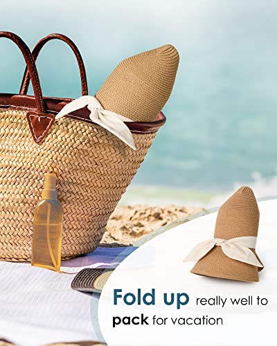 FURTALK Womens Beach Sun Straw Hat UV UPF50 Travel Foldable Brim Summer UV Hat