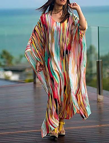 Bsubseach Chiffon Print Shirt Dress Beach Cover Up Loose Turn Down Collar Long Sleeve Bikini Kaftan Cover Ups for Swimwear Women