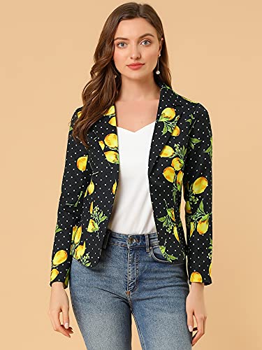 Allegra K Women's Suit Suede Blazers Notch Lapel Open-Front Allover Printed Blazers Jackets for Women