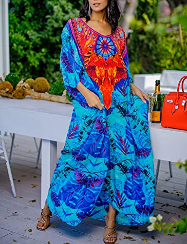 Bsubseach Green Snake Print Loose Kaftan Dress Plus Size Beach Cover Up Half Sleeve Caftan Maxi Dress for Women