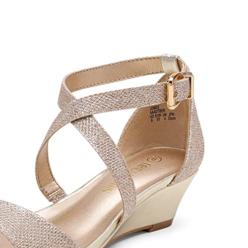 DREAM PAIRS Women's Elastica Ankle Strap Sandals Low Wedge Open Toe Party Sandals Jones