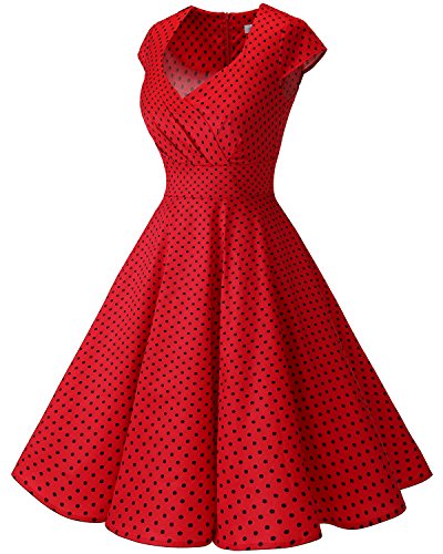 bbonlinedress Women's 50s 60s A Line Rockabilly Dress Cap Sleeve Vintage Swing Party Dress Blush