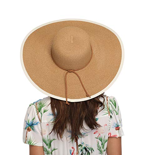 Lanzom Womens 5.5 Inches Wide Brim Straw Hat Floppy Foldable Roll up Cap Beach Sun Hat