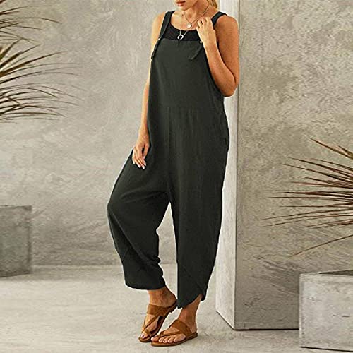 Runstarshow Womens Summer Casual Spaghetti Strap Sleeveless Baggy Jumpsuit Dungarees Wide Leg Loose Overalls Rompers