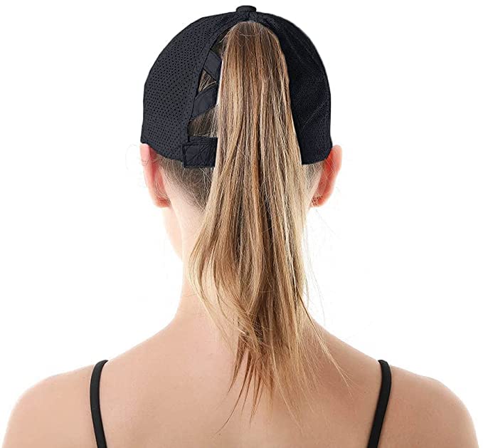 Womens Criss Cross Ponytail Baseball Cap,High Messy Bun Ponycap Quick Drying Mesh Outdoor Sports Hat with Ponytail Hole Adjustable Travel Summer Hat