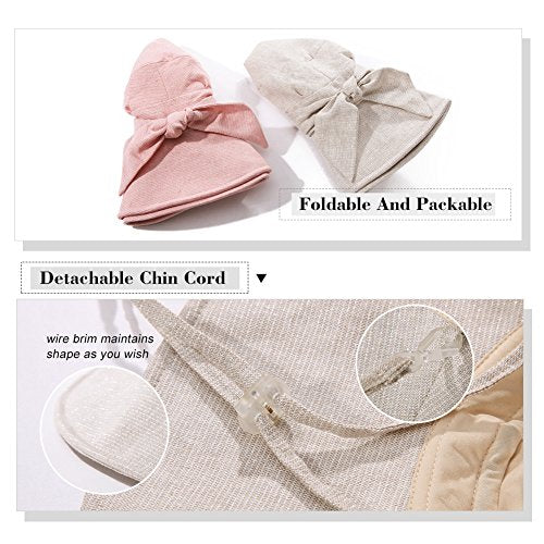 Comhats Ladies Sun Hat Foldable UPF 50 Wide Brim with Neck Protection Summer Spring UV Cotton Safari Gardening Walking Hat with Chin Strap Beige Small