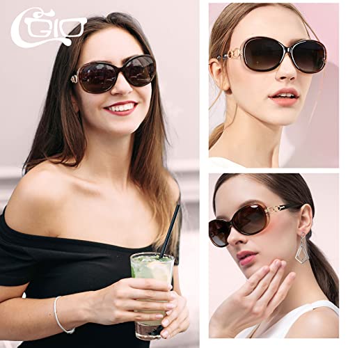 CGID Sunglasses Womens Ladies Polarised Retro Designer Sun Glasses Brown Big Frame Oversized Shades UV Protection Goggles