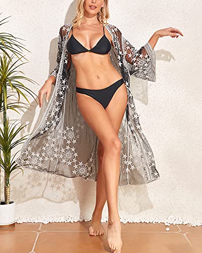 Women Swimsuit Cover Up Bathing Suit Kimono Long Beach Dress Floral Lace Bikini Swim Coverup Sun Protection Clothing